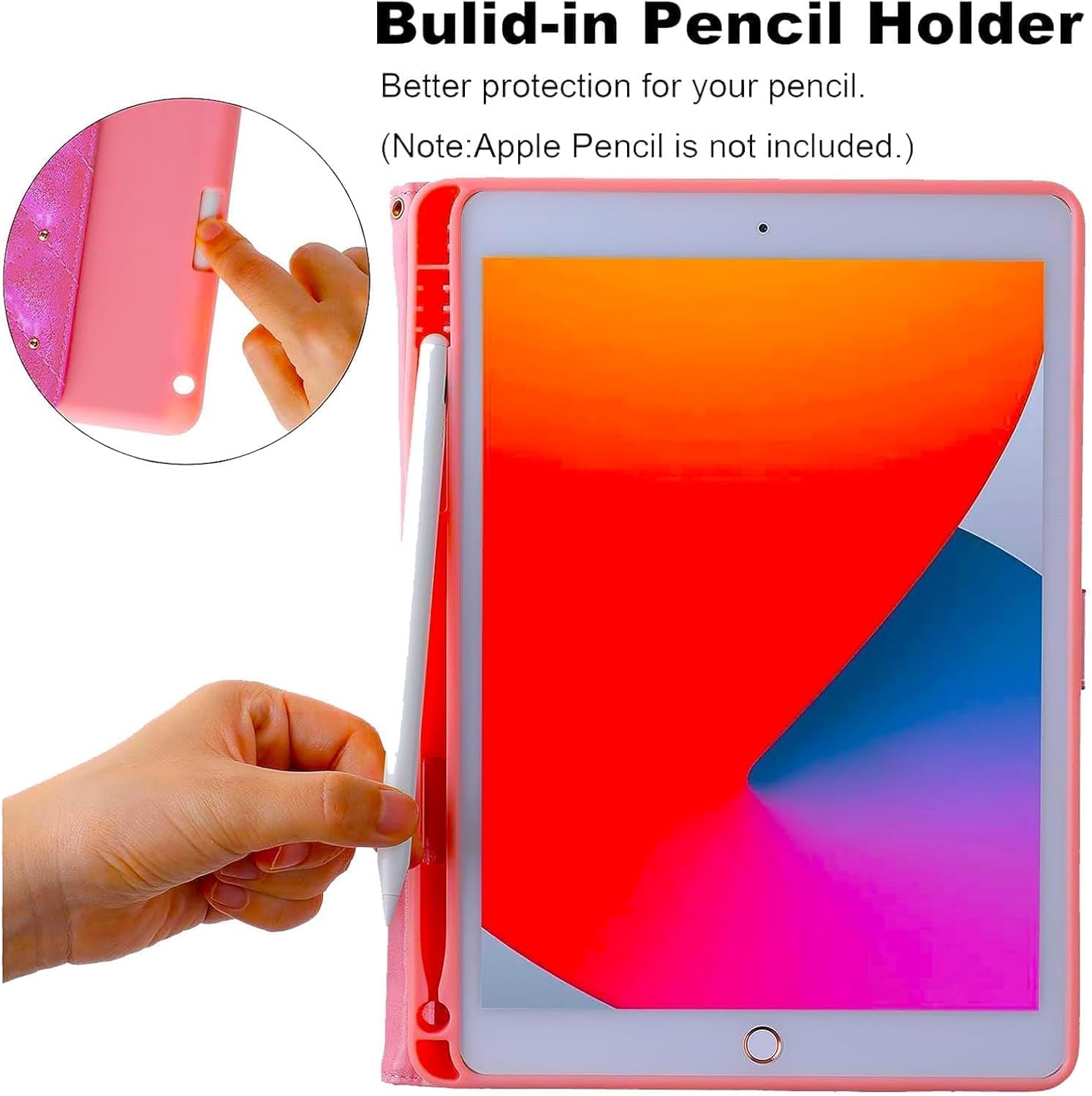 Case for iPad (A16) 11th Generation 11 Inch 2025 / iPad 10th Generation 10.9 Inch 2022, [Built-in Pencil Holder] Heavy Duty Shockproof Glitter Sparkly Leather Bling Folio Protective Cover (Pink)