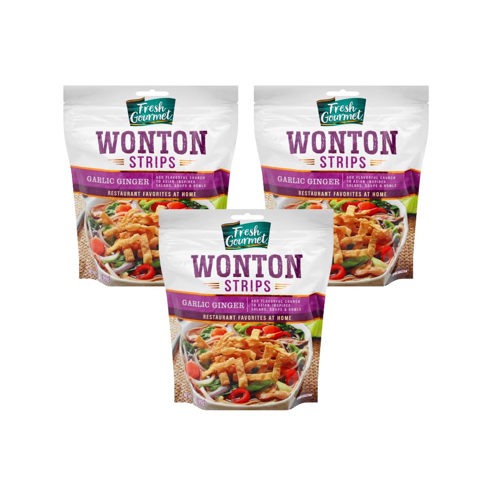 Fresh Gourmet Wonton Strip Garlic Ginger 3.5 Ounce (Pack of 3)