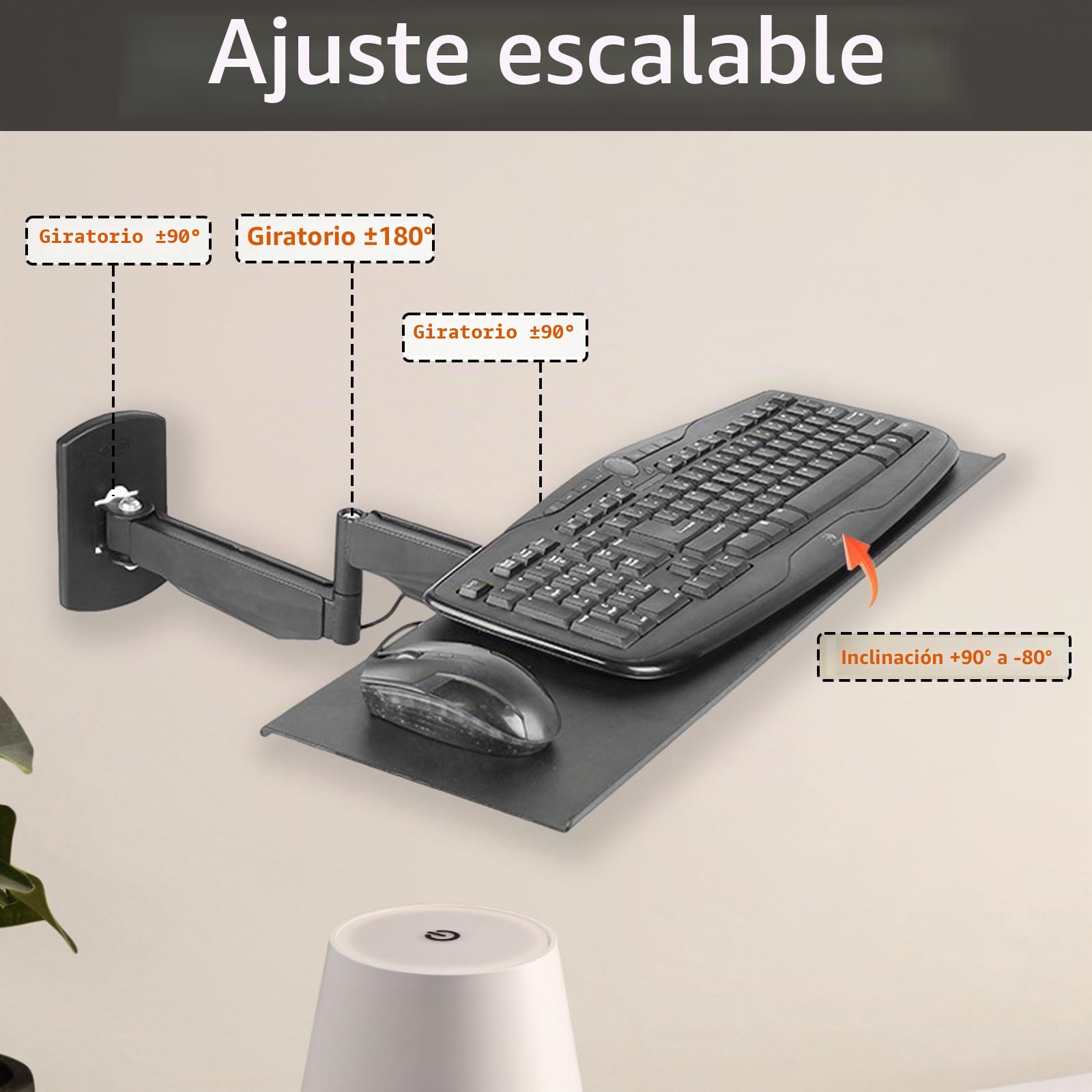 Plataforma para Teclado, Soporte de Pared Soporte de Poste para Bandeja de Teclado Bandeja giratoria y Plegable para Escribir Hogar u Oficina