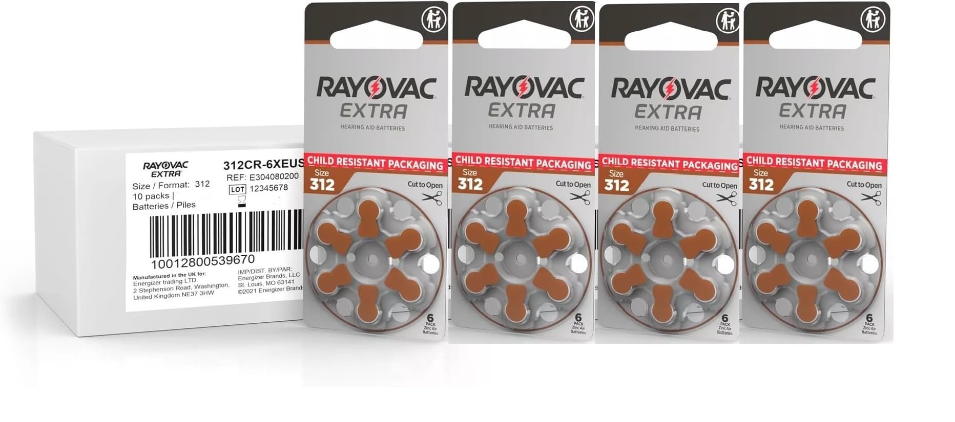 Rayovac Size 312 Extra Advanced Mercury Free Hearing Aid Batteries (80 Batteries)