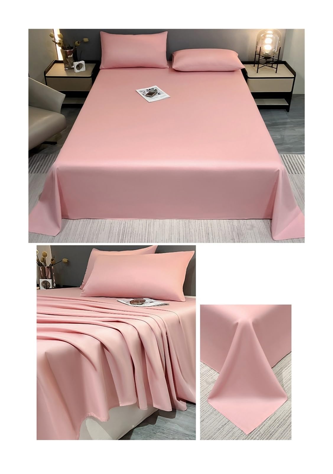 Bettlaken 120x230cm bis 245x270cm Flache Laken aus 100 % Baumwolle luxuriöse ohne Gummi Hotelbettwäsche for Damen, Herren, Kinder, Teenager, Jungen(Pink,245x250cm)