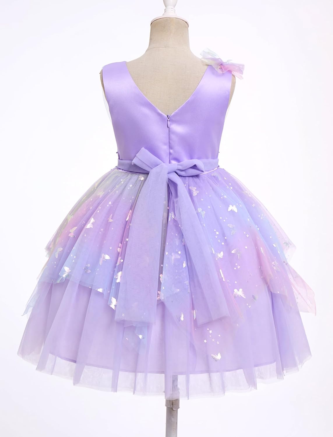 IDOPIP Toddler Girls Butterfly Birthday Dress Ruffle Tulle Flower Girl Wedding Pageant Formal Party Dress for Photo Shoot 1-6
