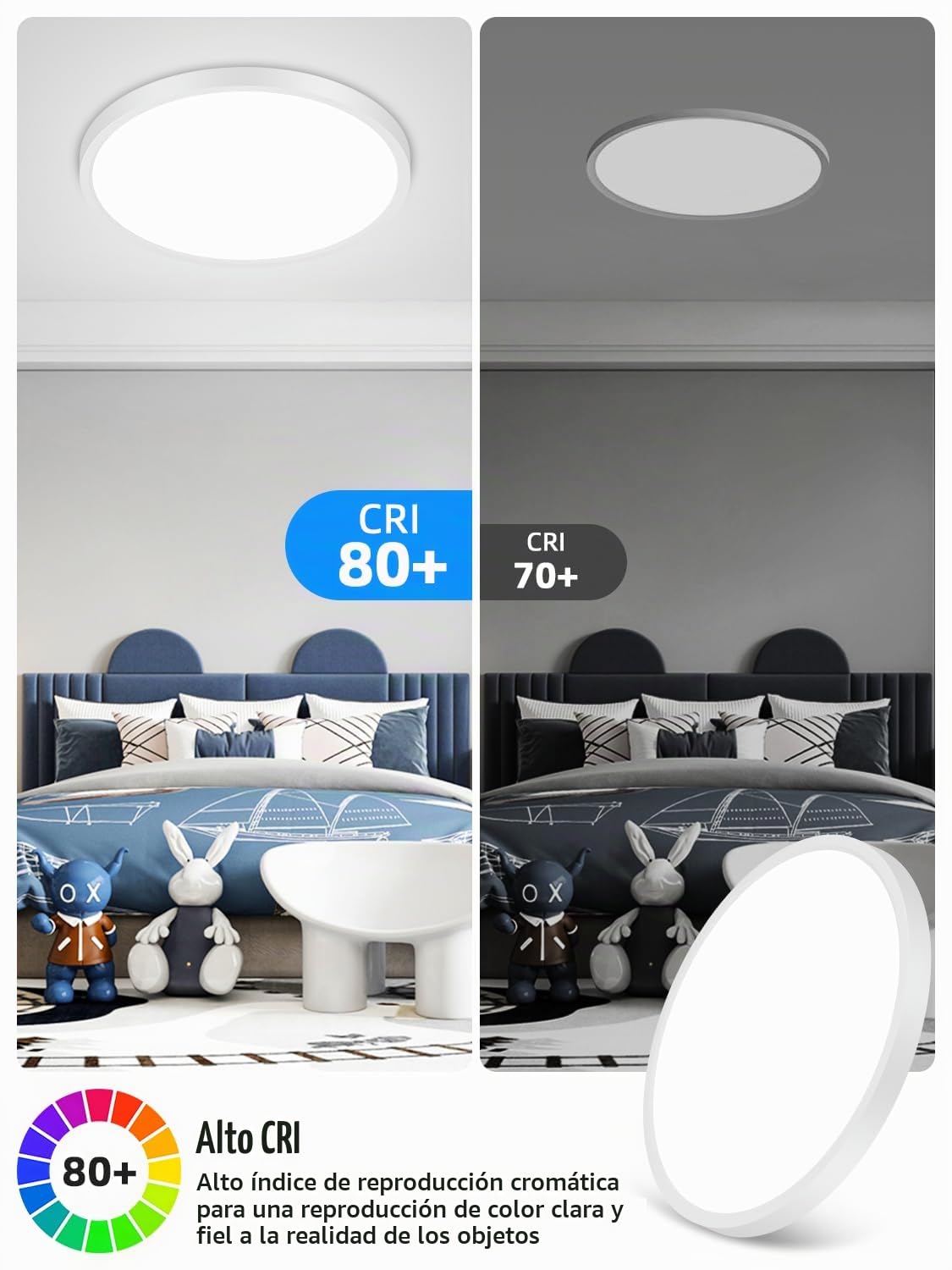 Plafon LED Techo 60W,6000LM Lampara Techo,6500K Blanco frio Plafones para Techo LED,Ø50CM Plafones Modernas Redondo,Plafon Techo para Cocina Salon Balcón Dormitorio Pasillo