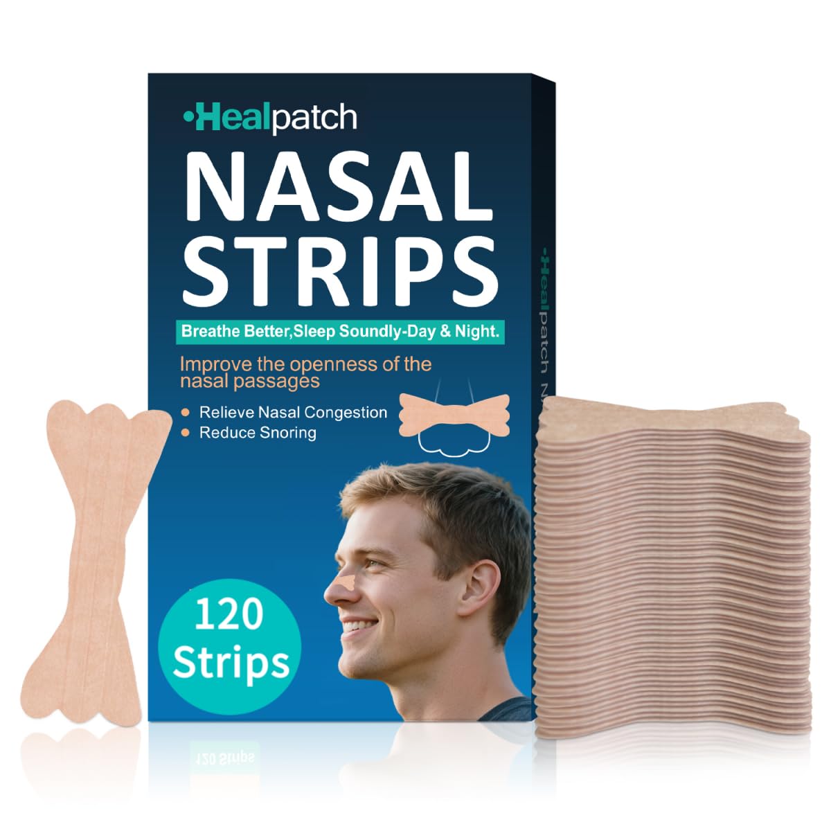 120Ct Nasal Strips for Snoring & Breathing Relief | Nose Tape for Nasal Congestion Relief | Effective Nose Strips to Open Airway, Improve Sleep & Anti Snoring (120 Packs)