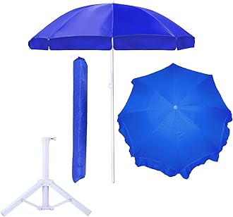 OUTO Outdoor Garden Umbrella with Stand Holder Big Size Waterproof Heavy Duty Cloth Balcony Shedding Cantilever Patio Canopy for Rain & Sunshade Protection (6ft Height/36in Rib Arm Length, Blue)