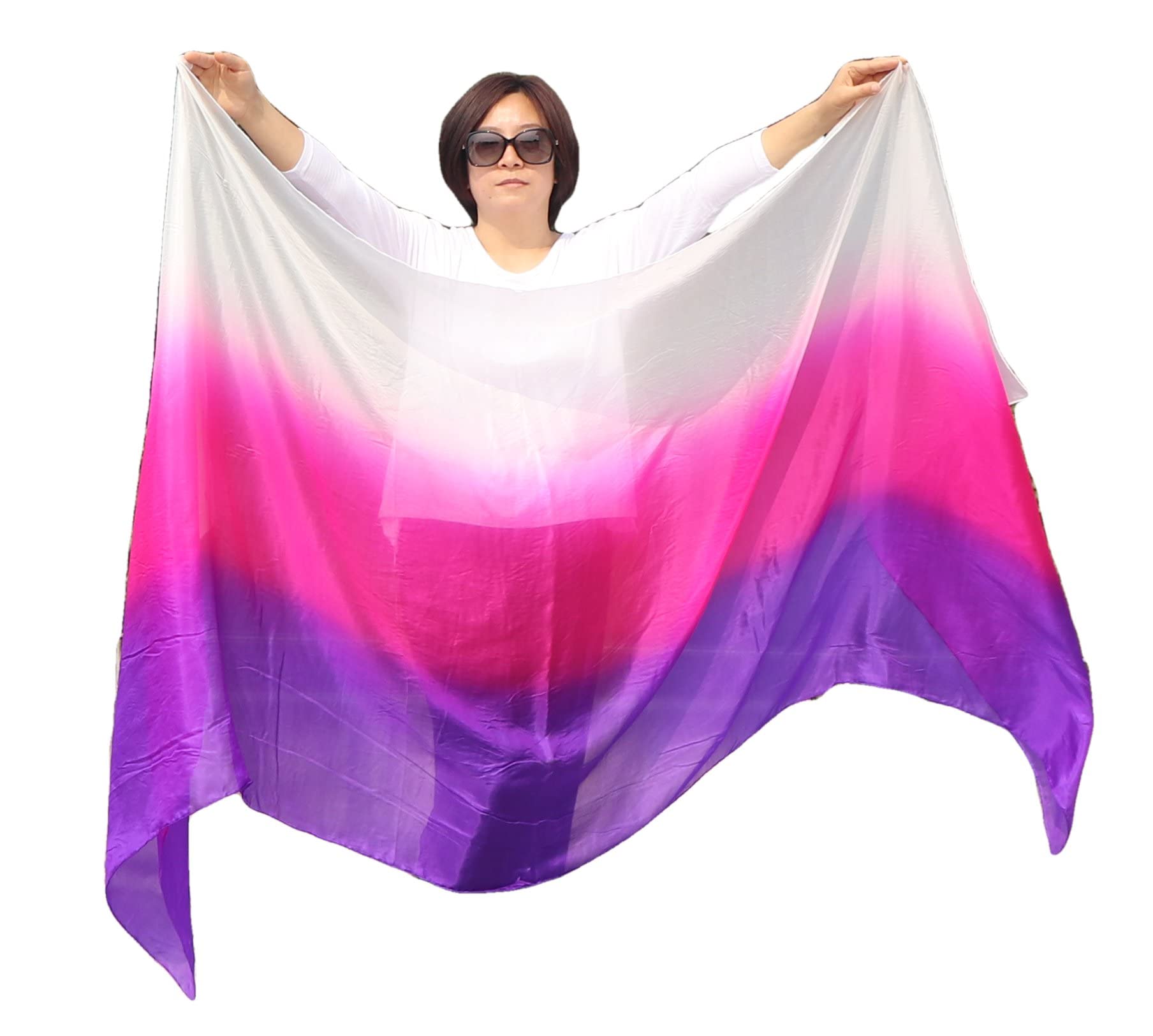 Winged Sirenny 3-Tone Flowy Luxury Bellydance Silk Scarf with Hand Rolled Edges, Lightweight Liquid Oriental Dance Veil