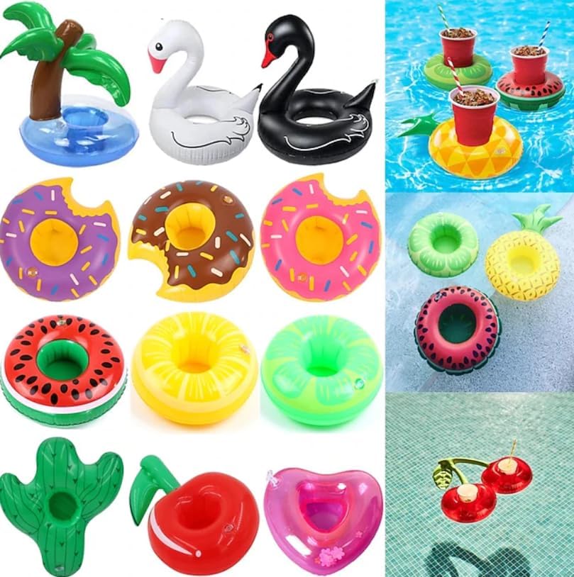Mini Water Coasters Floating Inflatable Cup Holder Swimming Pool Drink Float Toy Inflatable Circle Pool Coasters Swan Flamingo 6PCS