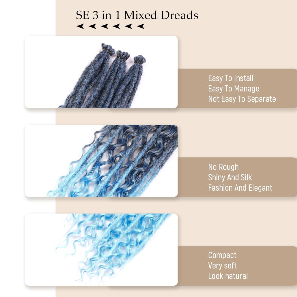 24 Inch Synthetic Dreadlock Extensions Hippie Single Ended Dreads 0.6 cm Width Loc Extensions Reggae Style Crochet Hair for Women (T1B/Light Blue - Image 4