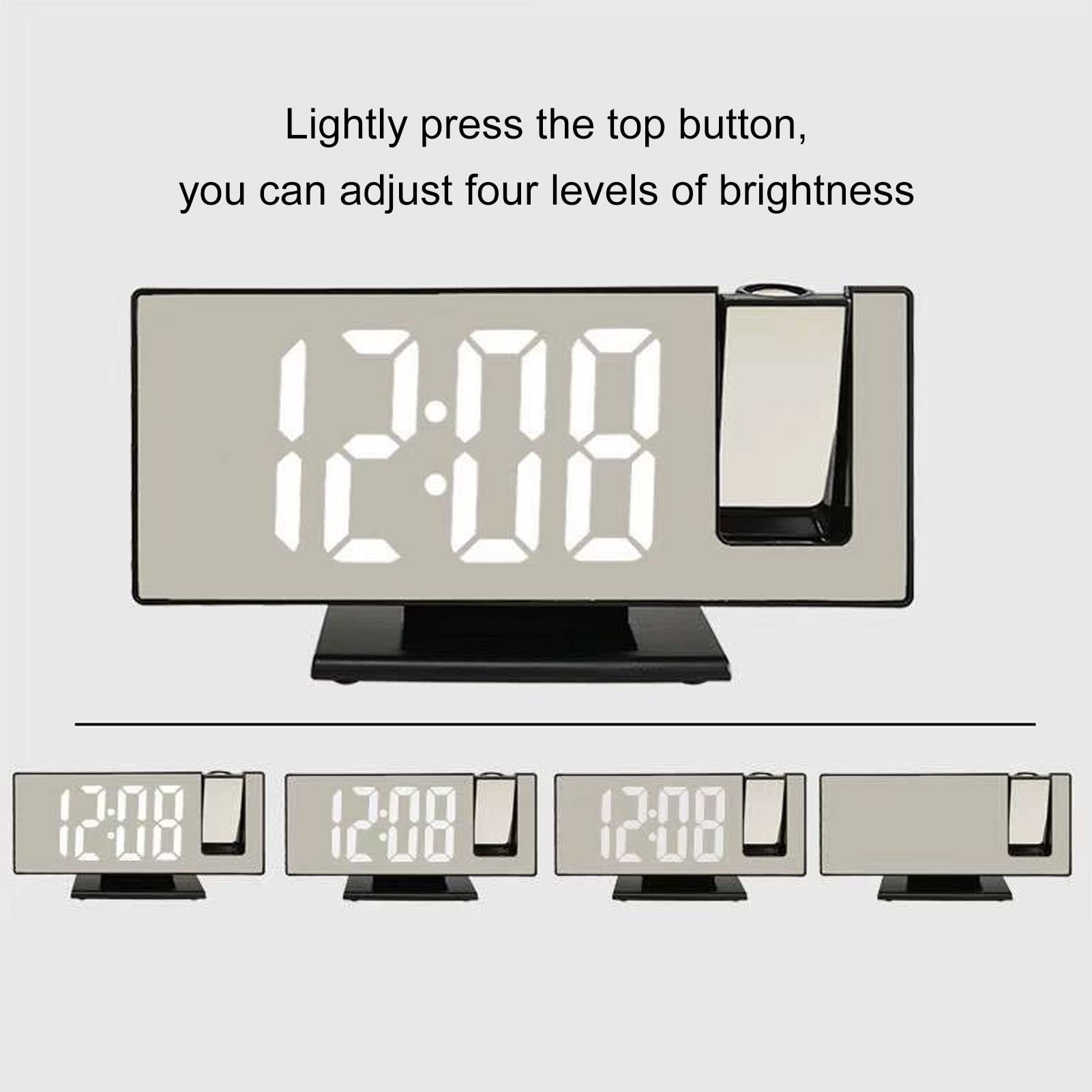 Gavigain Digital Alarm Clock, 180° Rotatable LED Electronic Clocks with Mirror Surface for Makeup Mirror Projection Alarm Clock for Bedroom Home Living Room Office (Black Case)