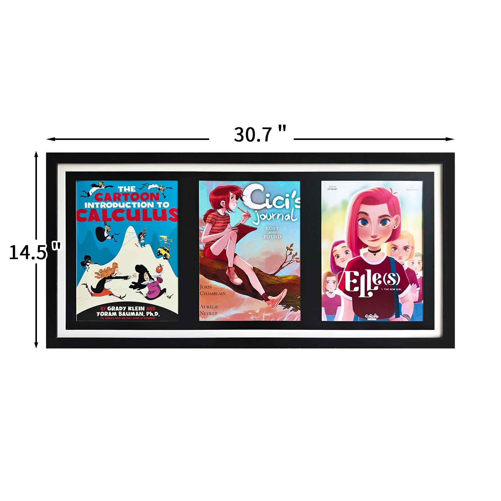 Comicbuch-Aufbewahrung, Comic-Buch-Schatten-Box, 3 Zeitschriftenständer, Holz-Comicbuch-Fame, Sport-Magazinrahmen für 21,6 x 29,2 cm Comics/Zeitschriften, mit schwarzem Kern, mit installierten