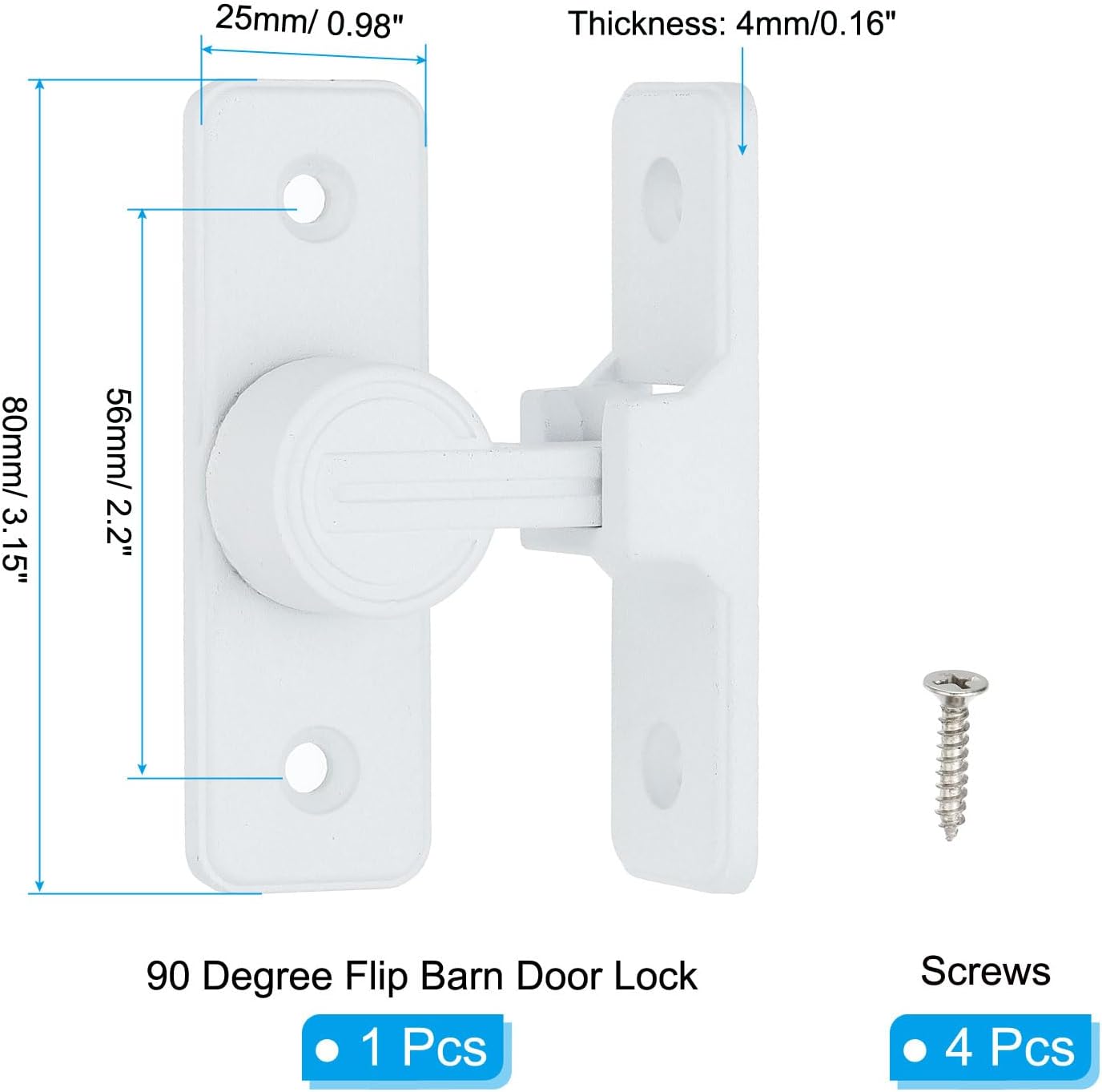 PATIKIL 90 Degree Barn Door Lock, Flip Latches Zinc Alloy Safety Sliding Door Bolt Latch Lock for Garden Garage Bathroom Gate, White