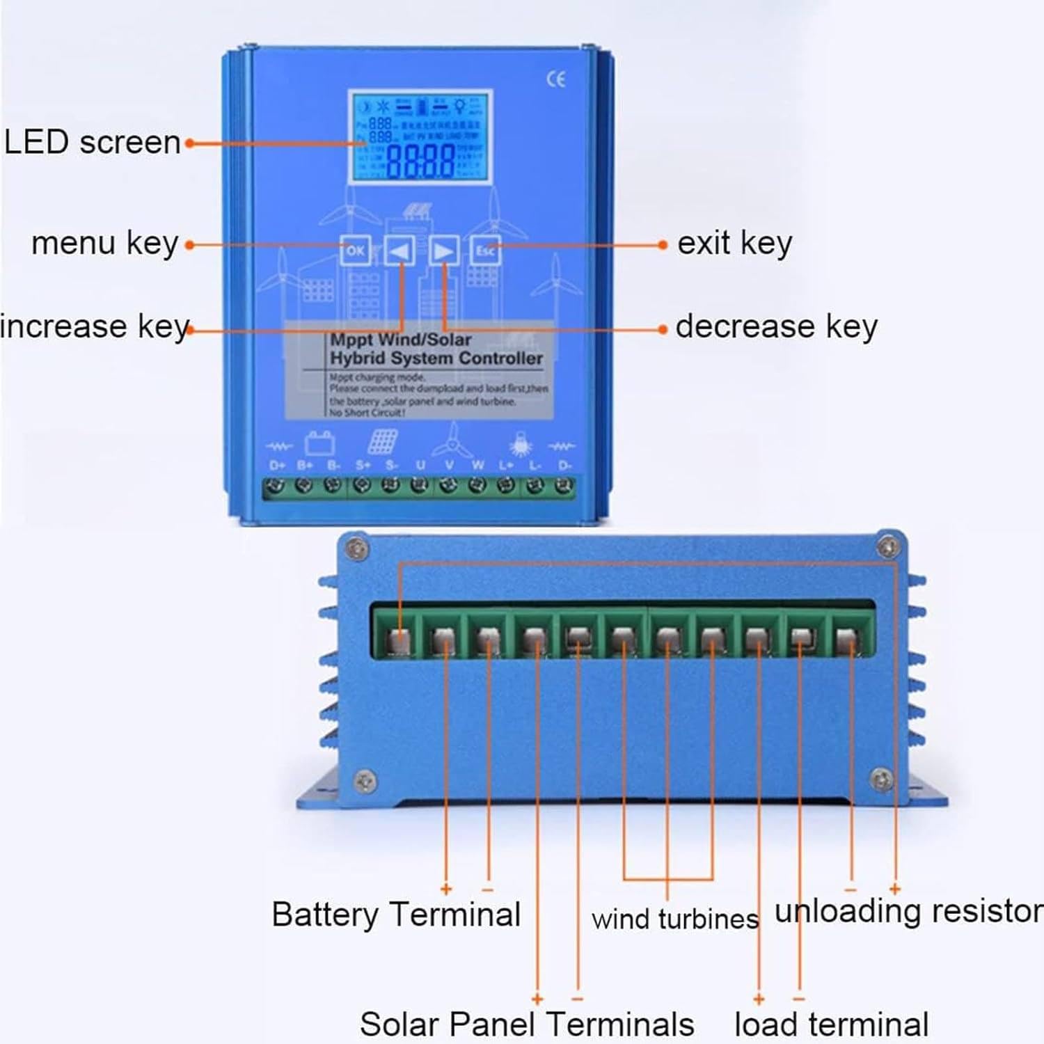 Regolatore di carica ibrido solare e eolico a batteria, regolatore di carica ibrido solare da 3000W con carico di scarico per generatore eolico massimo da 12000W Pannello solare 12000W MPPT,12000W-24V