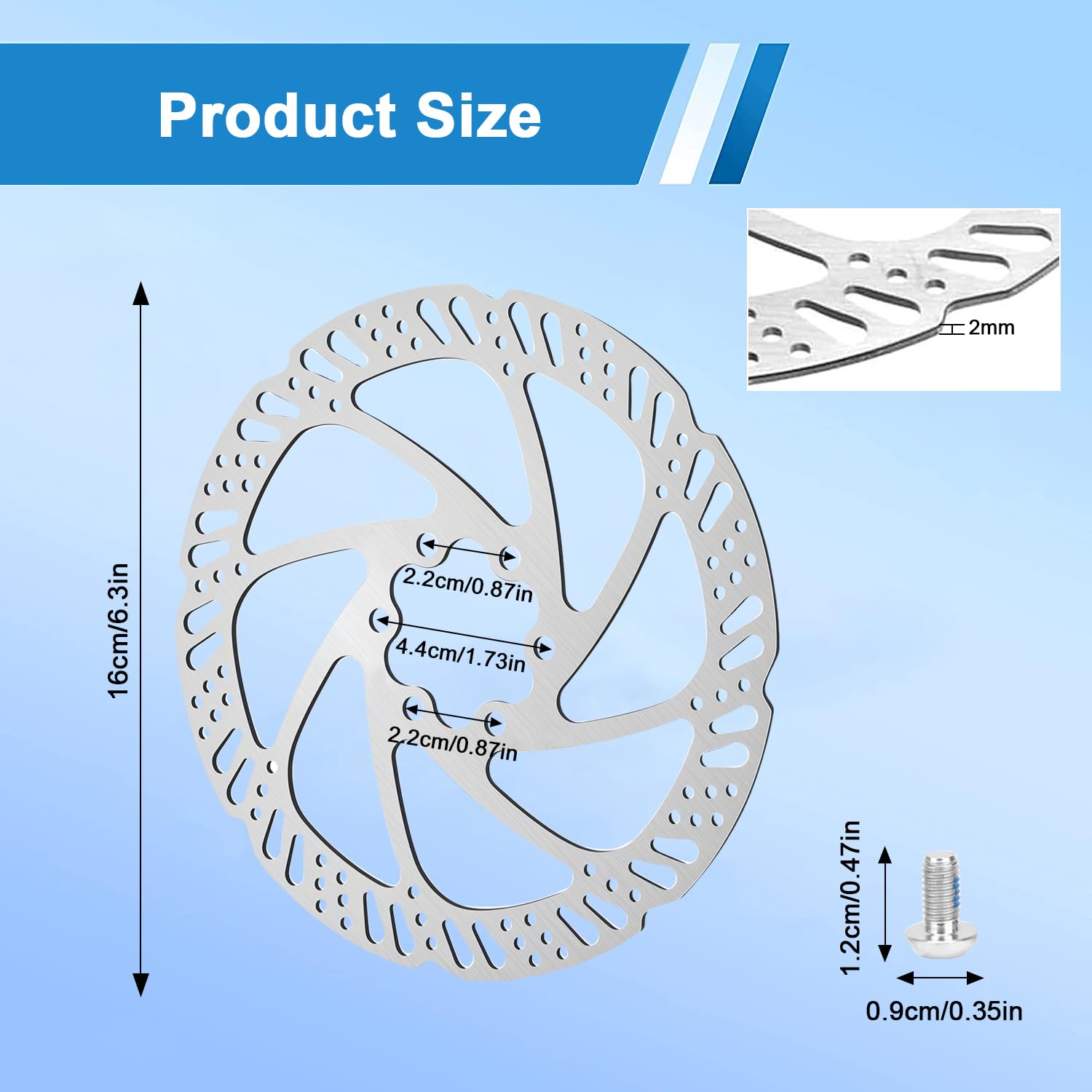 Set di 2 Disco Freno Rotore, 160mm Rotori Freno Disco Per Bicicletta, 6 Fori, in Acciaio Inox, con 12 Viti, per la Maggior Parte della Mountain Bike e Bici da Strada, Distanza Relativa Tra i Fori 44mm