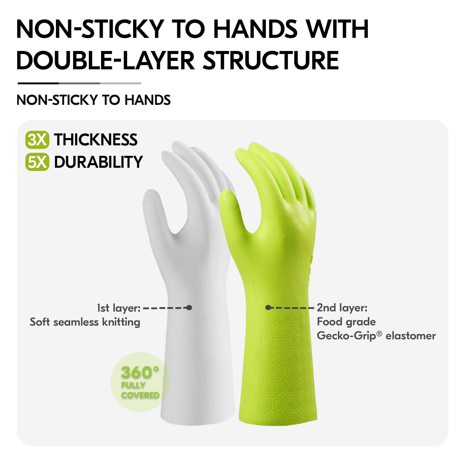 Vgo... Heavy Duty Cleaning Gloves Lined Nylon, Household Gloves Reuseable in TPE Latex Free - Image 2