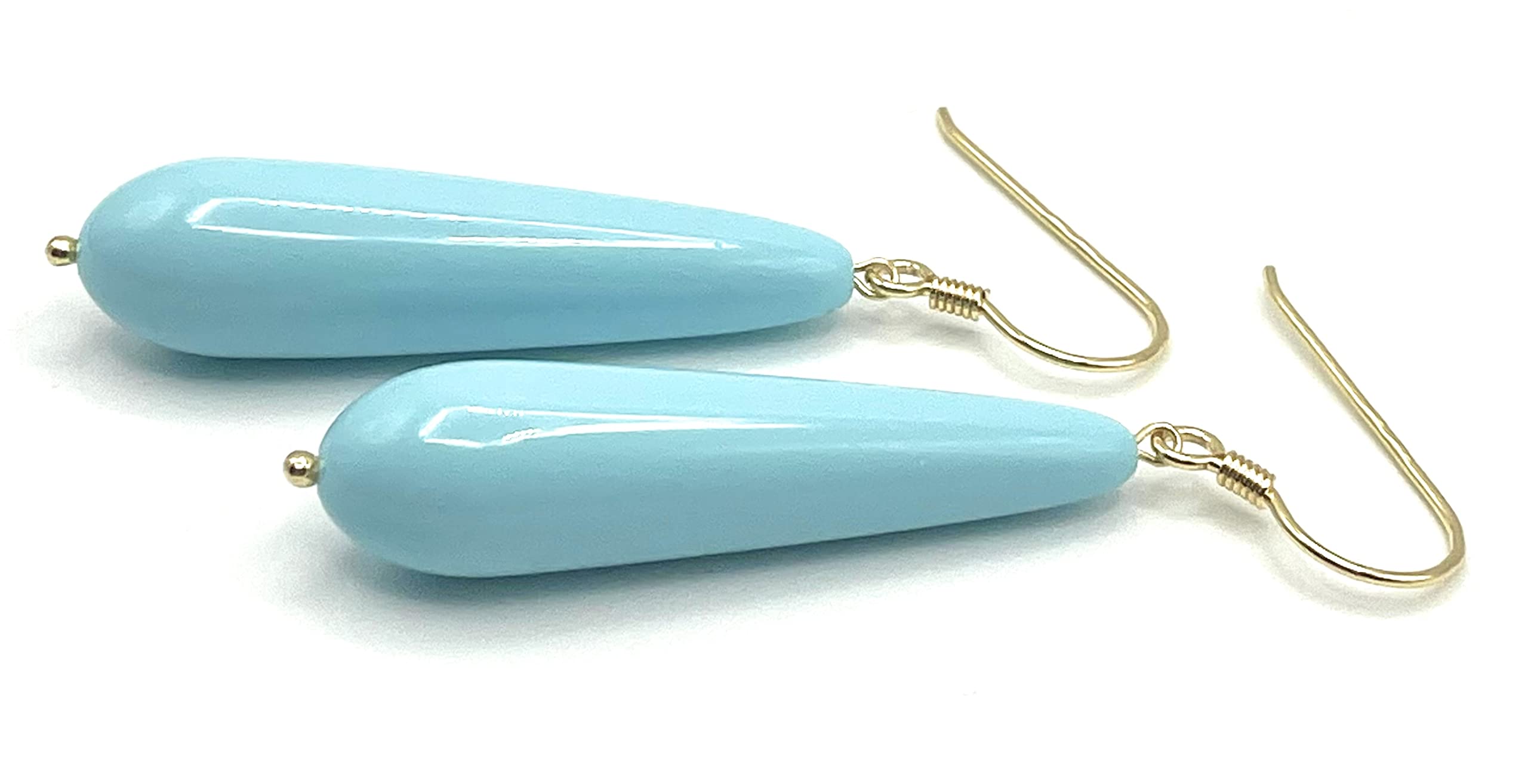 Orecchini con Lunghe Gocce Turchesi, Pendenti Argento Galvanizzato Oro, Gioielli Classici Made in Italy, Bijoux Estate, Regalo per Lei
