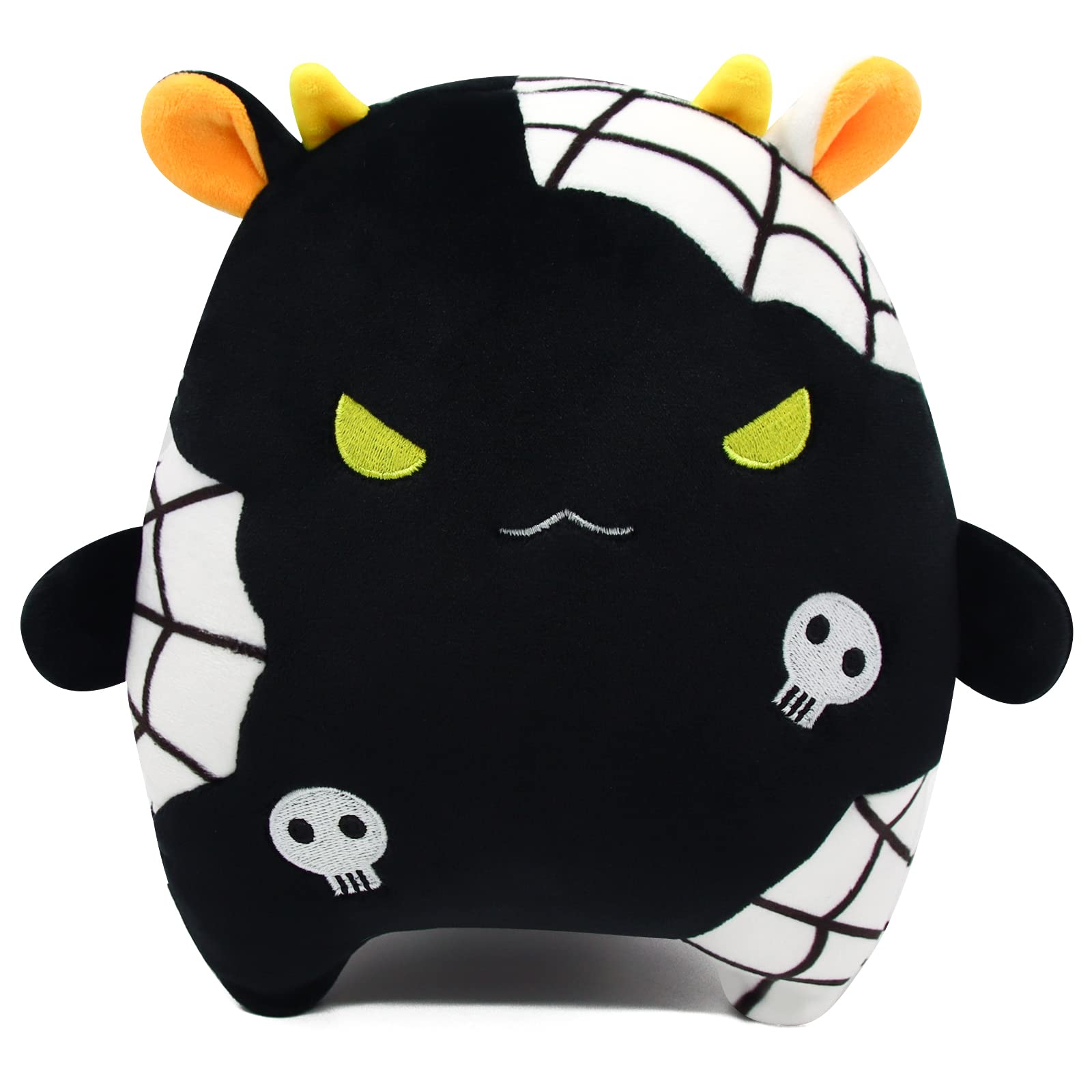 Cow Stuffed Animals Cow Plush Pillow Toys, 7.5" Angry Halloween Cow Plushie Kawaii Black Stuffed Cow Plush Toys, Cute Plush Cow Pillow for Halloween Christmas Birthday Kids Gifts Home Car Decorations - Dark Black