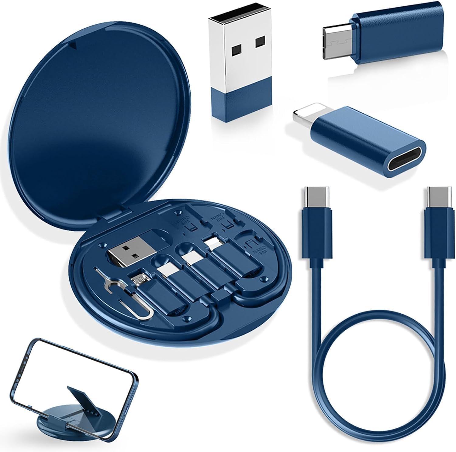 Multifunctional Data Cable Set Conversion Head Portable Storage Box, Multi-Type Charging Line Convertor USB Type C Adapter Tool Contains Sim Card Slot Tray Eject Pin(Multi-Colour)-image-27