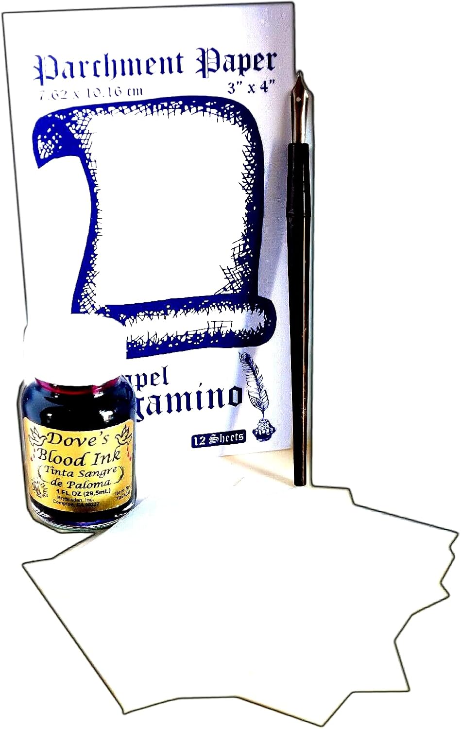 1 PC Doves Blood Ink + DIP Pen + 3" X 4" Paper Spell