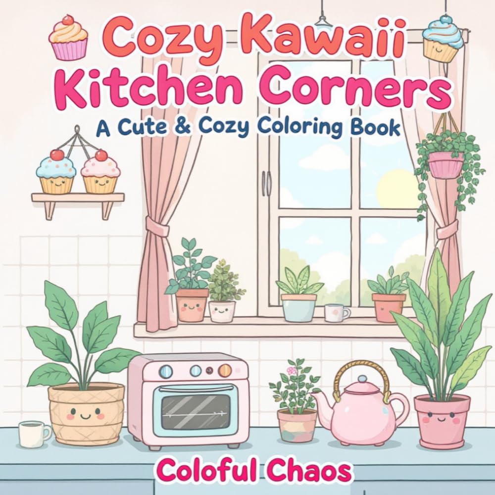 Cozy-Kawaii Kitchen Corners Coloring Book: Cute & Cozy Kawaii Kitchen Scenes Featuring Adorable Appliances, Sweet Treats, and Relaxing Home Corners to Color
