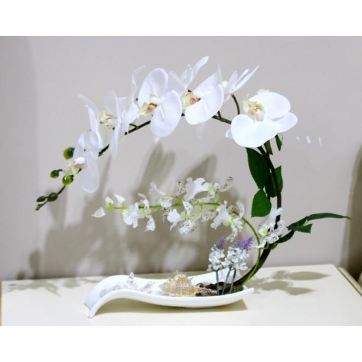 Orchidée Phalaenopsis Artificielle en Pot, Fleur Soie Blanche Décorative