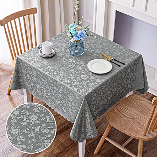 Image of Smiry Square Table Cloth, Waterproof Heavy Duty Vinyl Tablecloths, Wipeable Washable Table Cover for Kitchen and Dining Room (Grey, 54 inch X 54 inch)