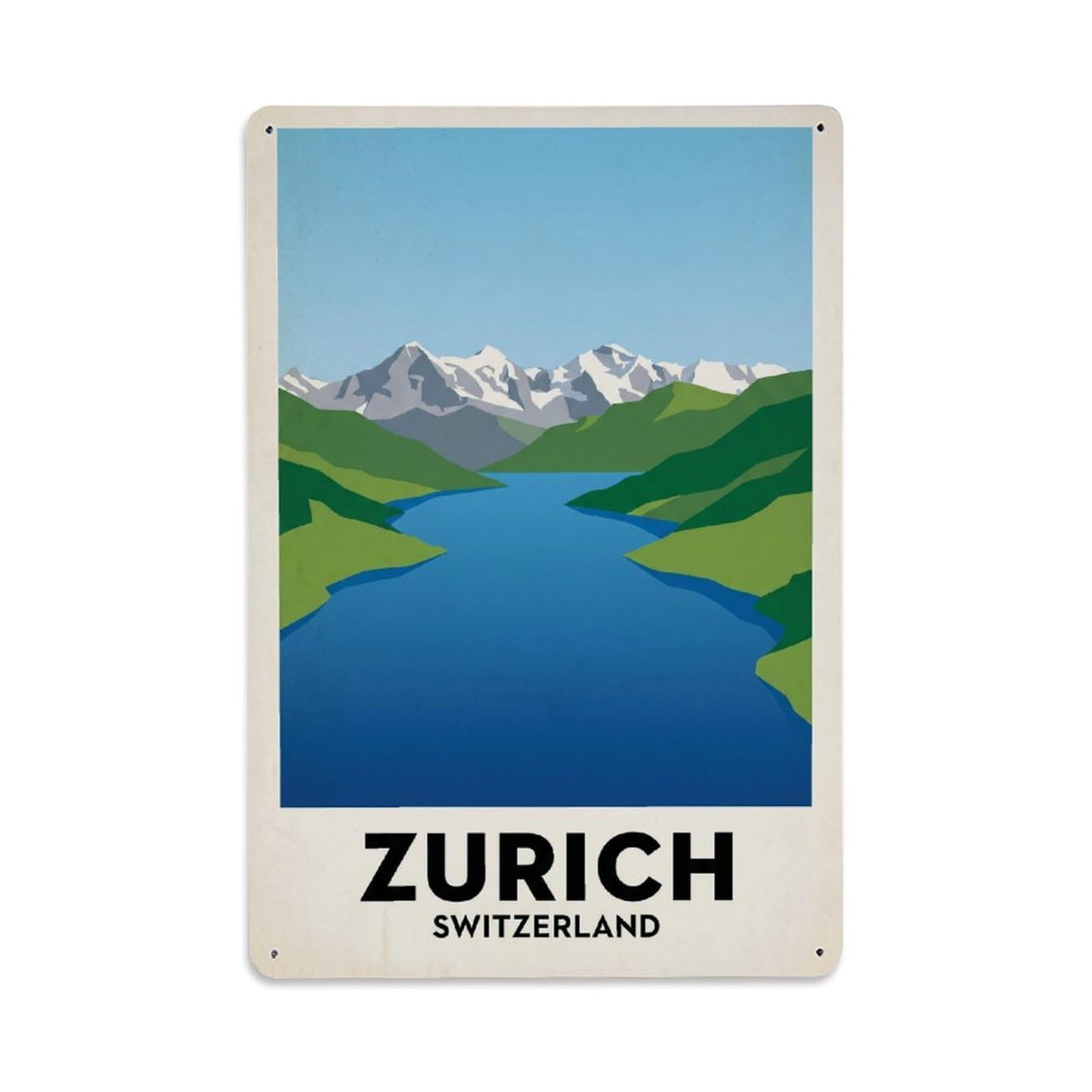 Vintage Travel Switzerland Zurich Metal Tin Sign Plaque Wall Decor for Cafe, Club Bar, Office, Garden Metal Poster 8x12Inch