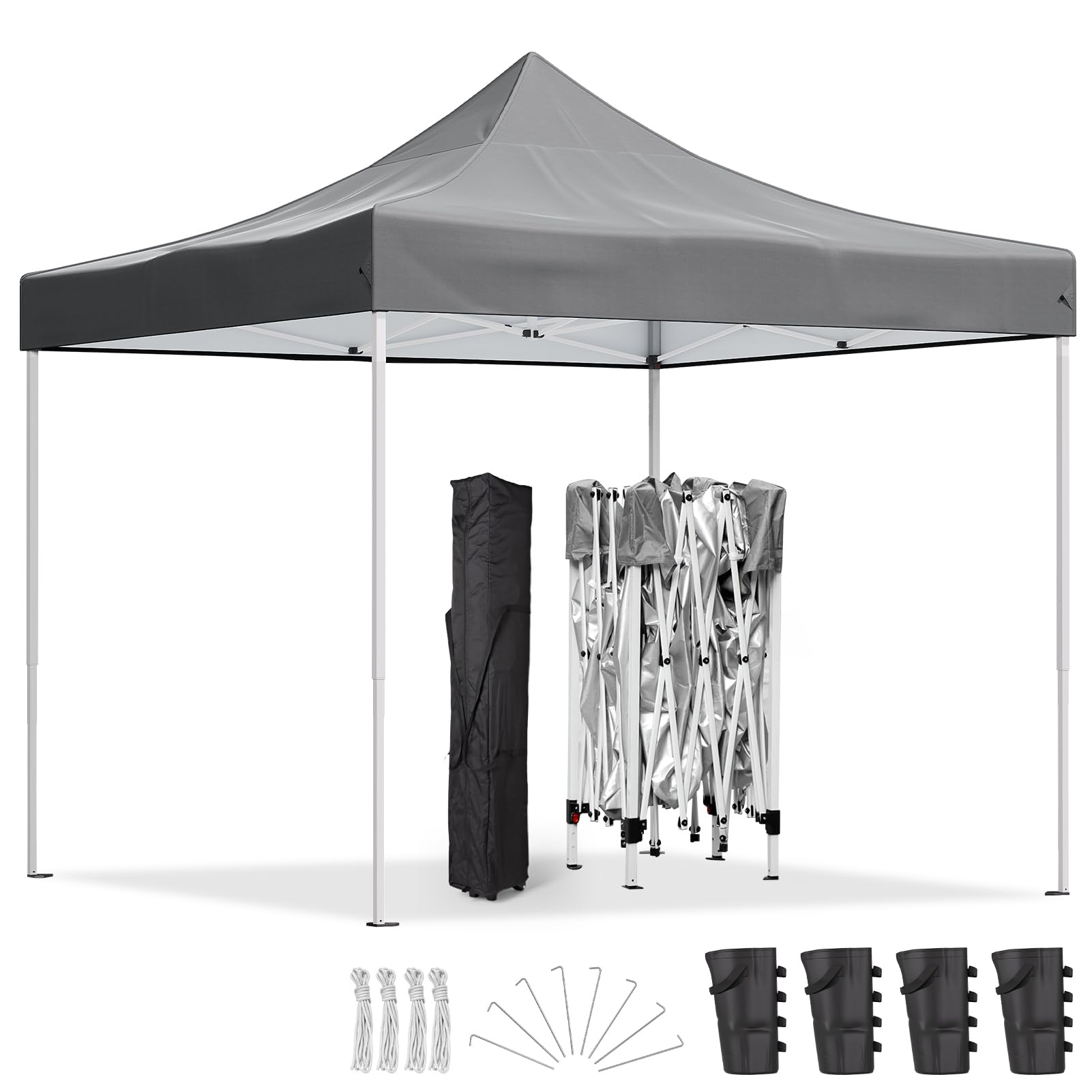 Warmiehomy Pop Up Gazebo 3M x 3M with 4 Sand Bags, Heavy Duty Metal Gazebo Waterproof, Large Garden Shelter for Camping, Party, BBQ, Grey