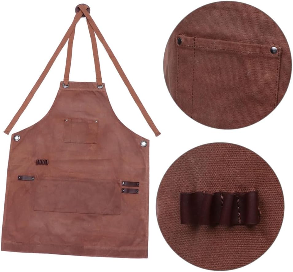 NOLITOY Waxed Canvas Work Apron with Pockets Heavy Duty Cross-back Straps for Woodworking Gardening and Cooking and Water-resistant Design
