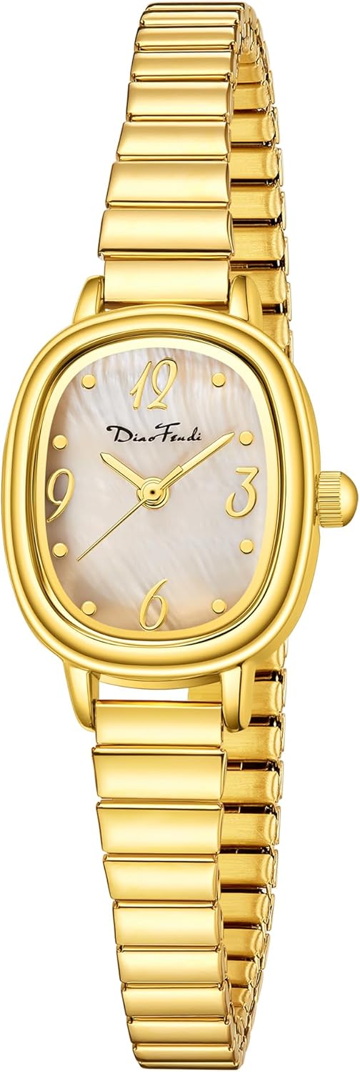 Diaofendi Petite Women’s Easy Reader Analog Watch, Rectangular Watch, Stainless Steel Expansion Band, Water-Resistant