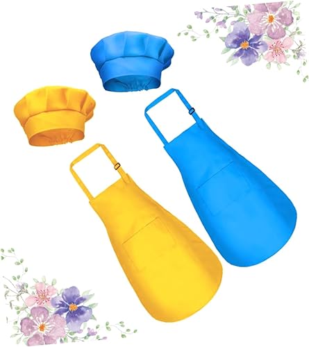 Miniatura 5 de Luxshiny 2Set Painting Polyester Smock and Chef Hat Ages Apron Yellow for Drawing Painting and Creative Fun