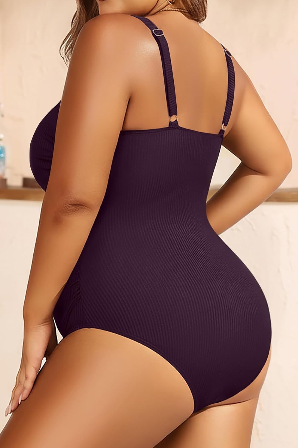 Women's Plus Size One Piece Swimsuit- Tummy Control Bathing Suit Ribbed Square Neck Swimwear 2025 - Image 3