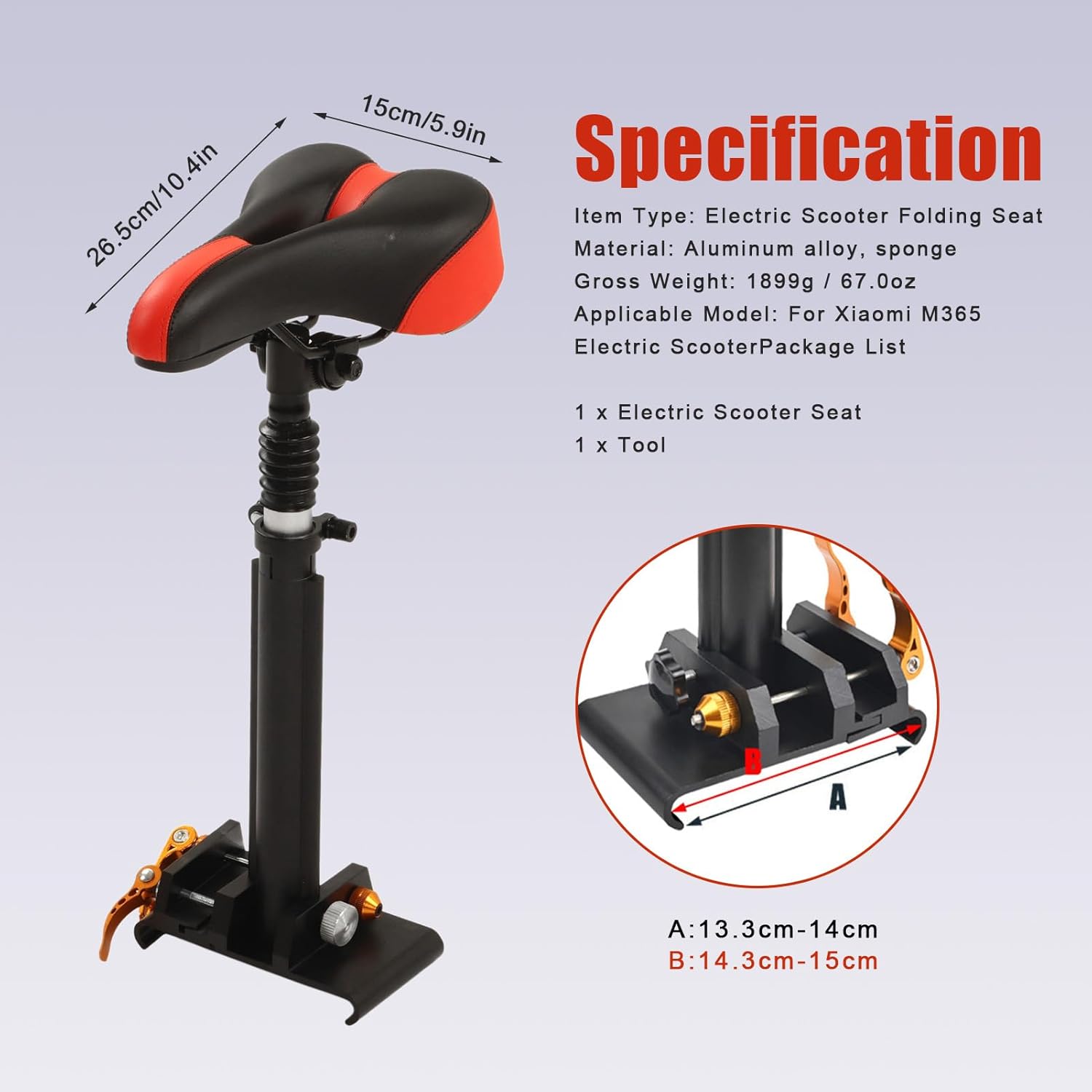 Foldable Adjustable Electric Scooter Seat Electric Scooter Seat Saddle Aluminum Alloy Replacement for Electric for M365, Foam Padded