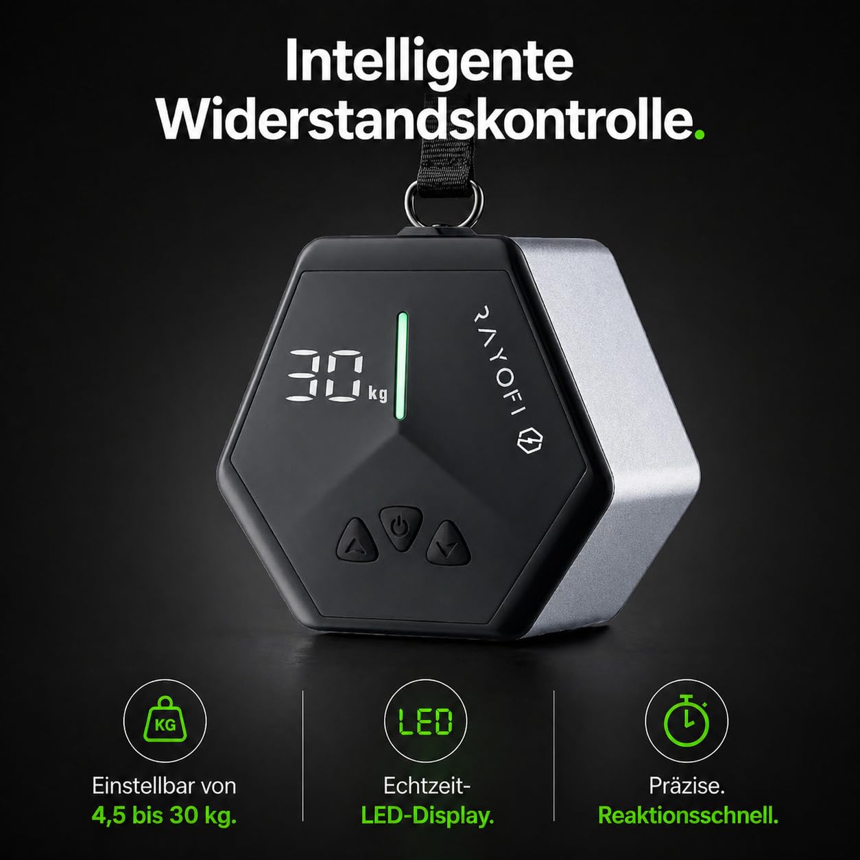 Go-Tone Mobile Kraftstation – Smarter Seilzug mit App & 30kg Digital-Widerstand, Portable Cable Machine Gym Set inkl. Bodenplatte Türanker, Elektrischer Rückentrainer für Zuhause Büro