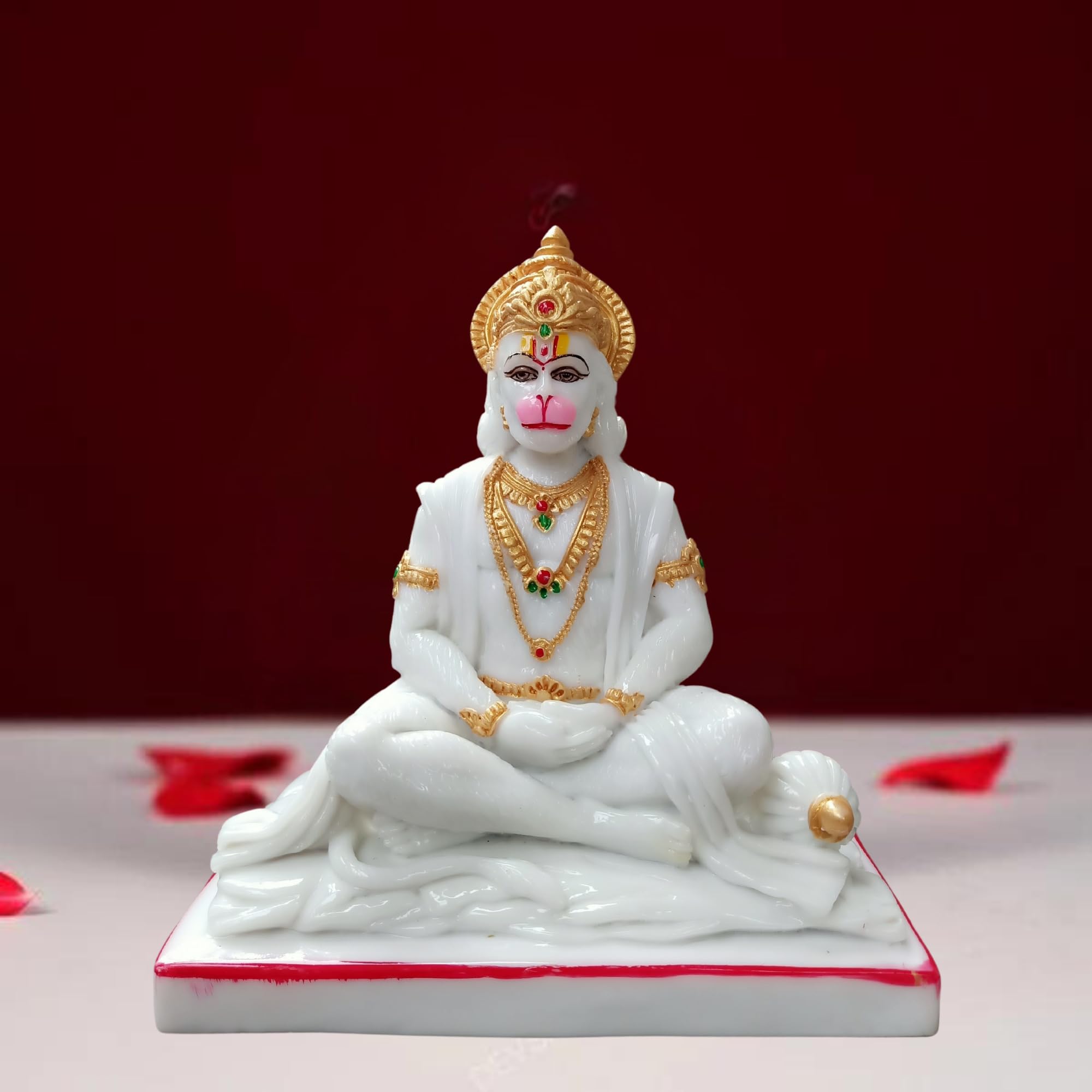 NIRAJ ART Panchmukhi Hanuman Ji Idol for Home Temple Marble Statue Showpiece, Handcrafted Panchmukhi Hanuman Murti Marble Dust Murti Idol| Statue for Home Decor, Gifting | Size (White-10 Inch)