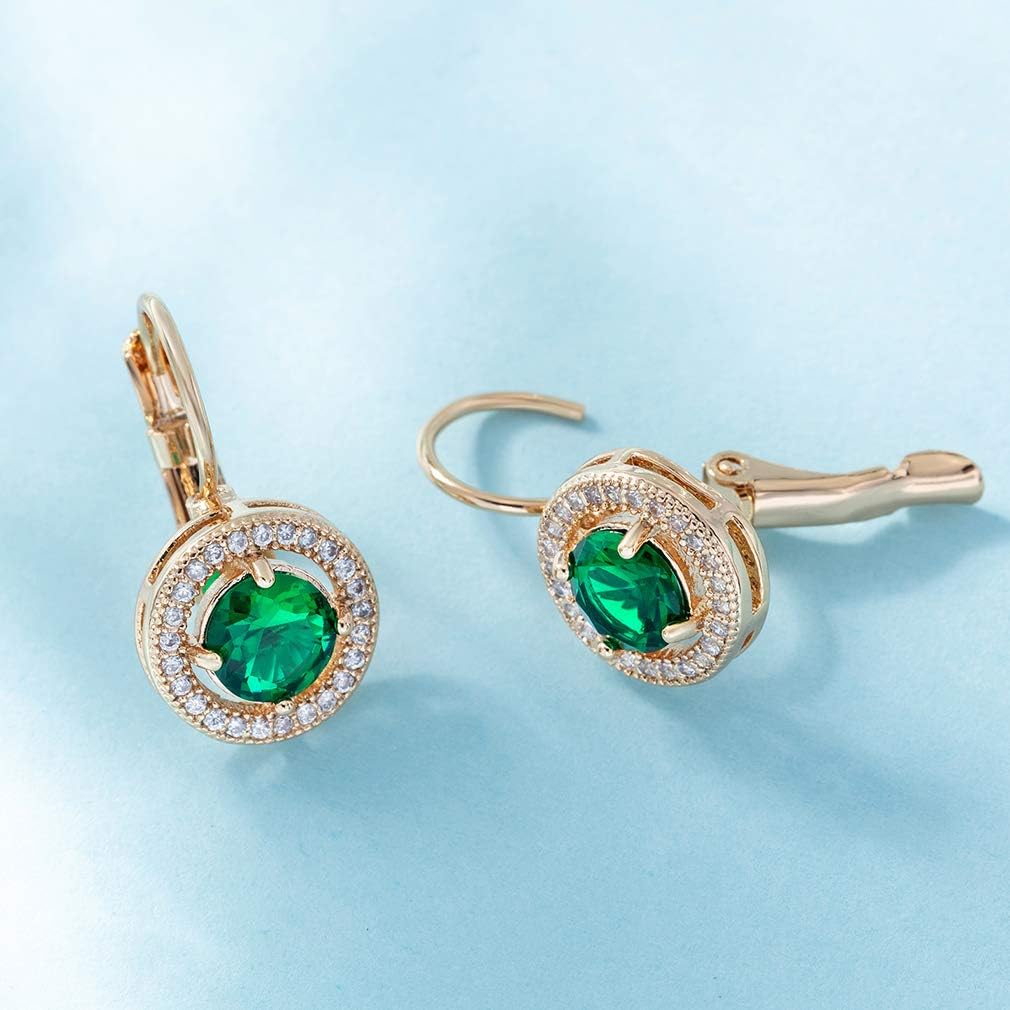 Austrian Crystal Halo Round Drop Leverback Earrings for Women 14K Rose Gold Plated Hypoallergenic Jewelry - Image 6