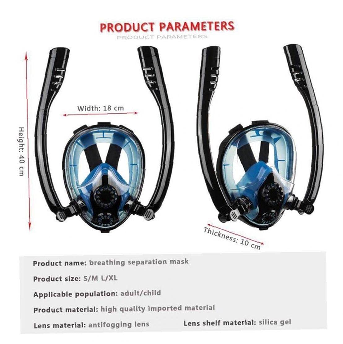 Dual Tubo Snorkel Respiración Snorkel Mascarilla Completa Anti-Fog Anti-Fugas Gafas De Buceo con Montura Doble Flujo De Aire Silicac