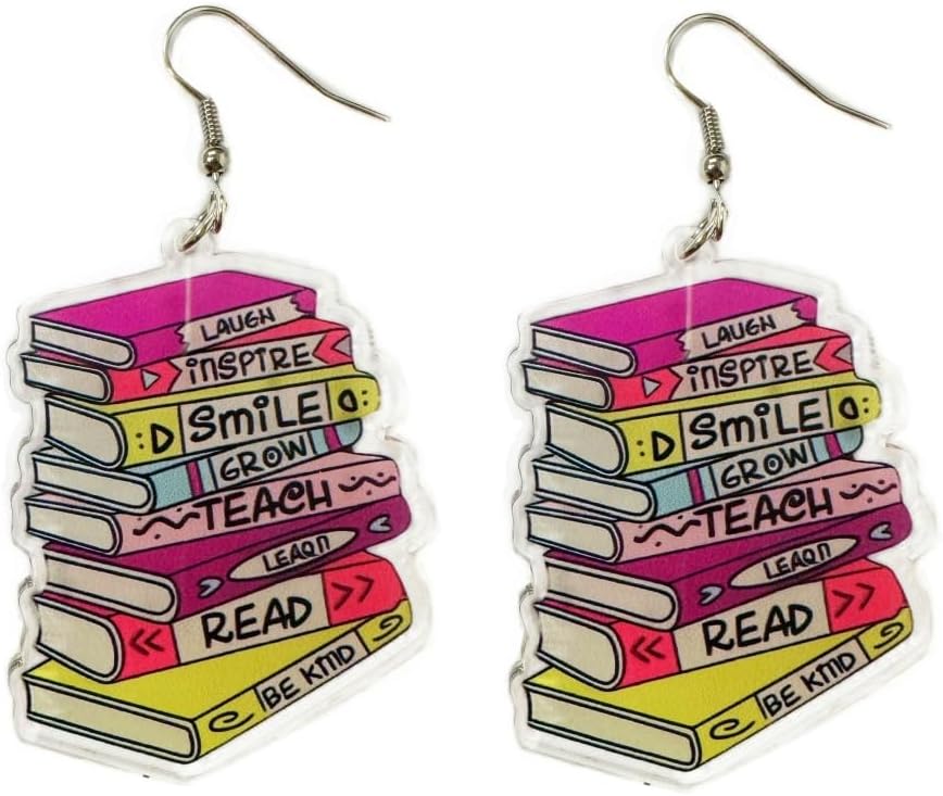 Acrylic Teacher Dangle Earring for Teacher Students Teacher Appreciation Gifts Qute Cartoon Book Read Pencil Rainbow Bookcase Earring Graduaton Gifts Jewelry