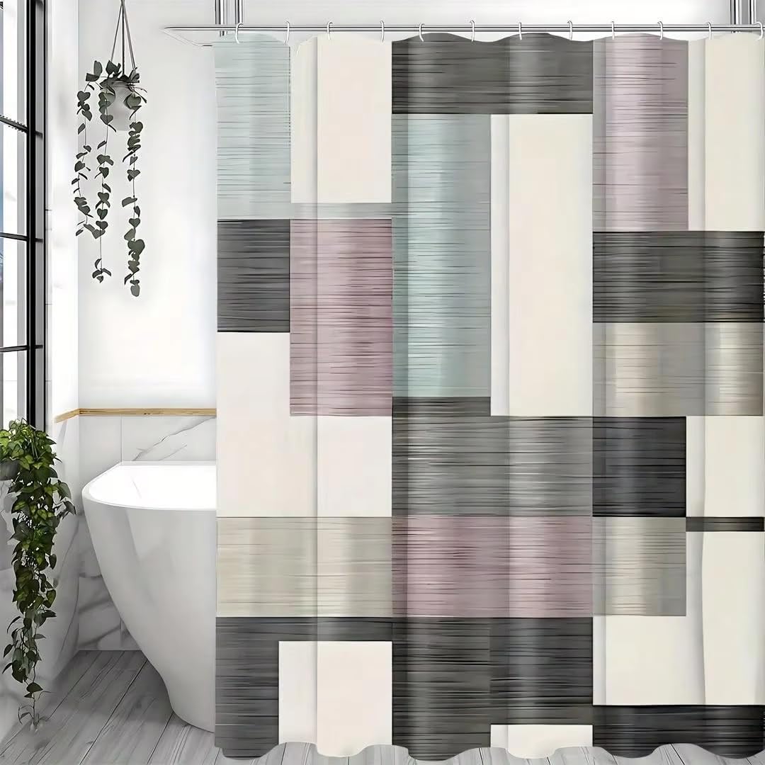 Rideau de douche textile à rayures de 182x274cm avec crochets inclus