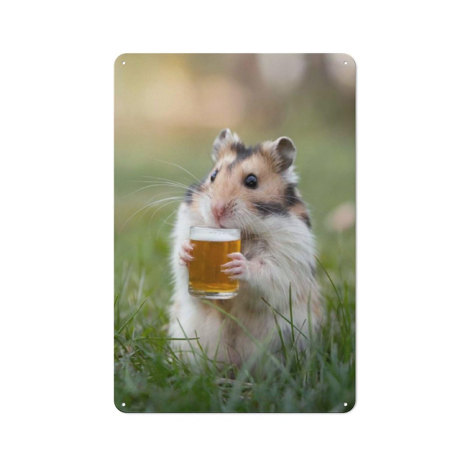 Junmoney Style-19 Creative Hamster Sipping A Beer Office Metal Sign 30X20cm, Study Room Decor For Workspace, Cafe, Shop Or Desk Area