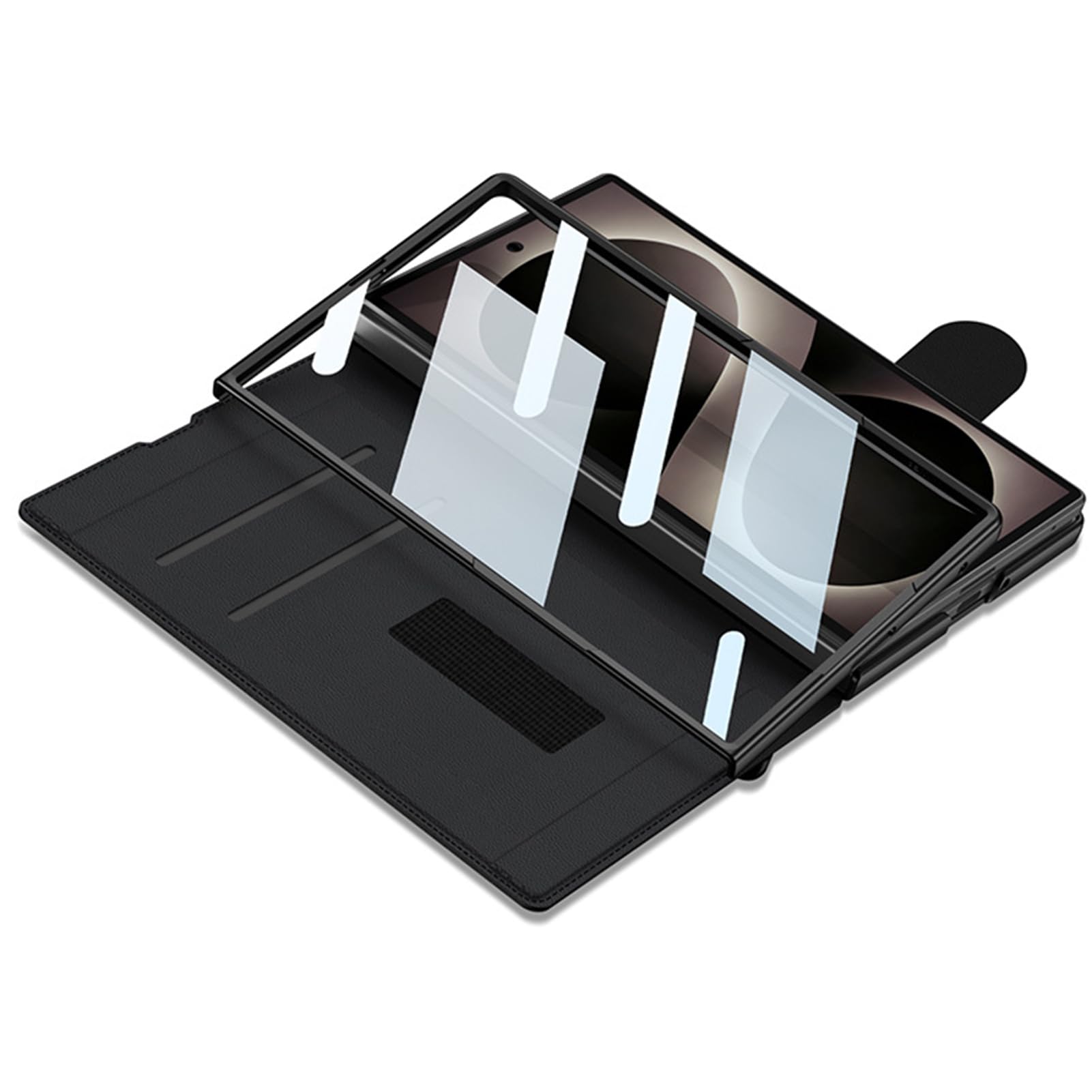 Custodia Flip for Samsung Galaxy Z Fold 8, protezione for lo schermo, custodia da lavoro, slot for schede, in pelle, con custodia portapenne(Black)