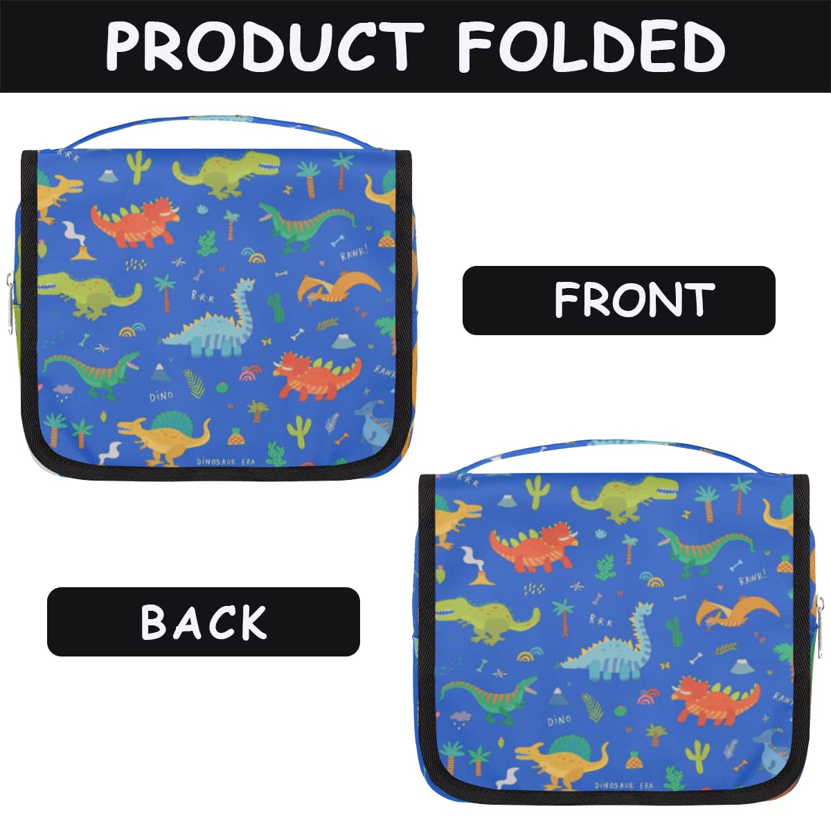 Dinozaur Podróżna Kosmetyczka Niebieski dinozaur Tło Mycie Torba Unisex Wiszące przybory toaletowe Kosmetyczka Organizer do makijażu, wielobarwny, Jeden rozmiar