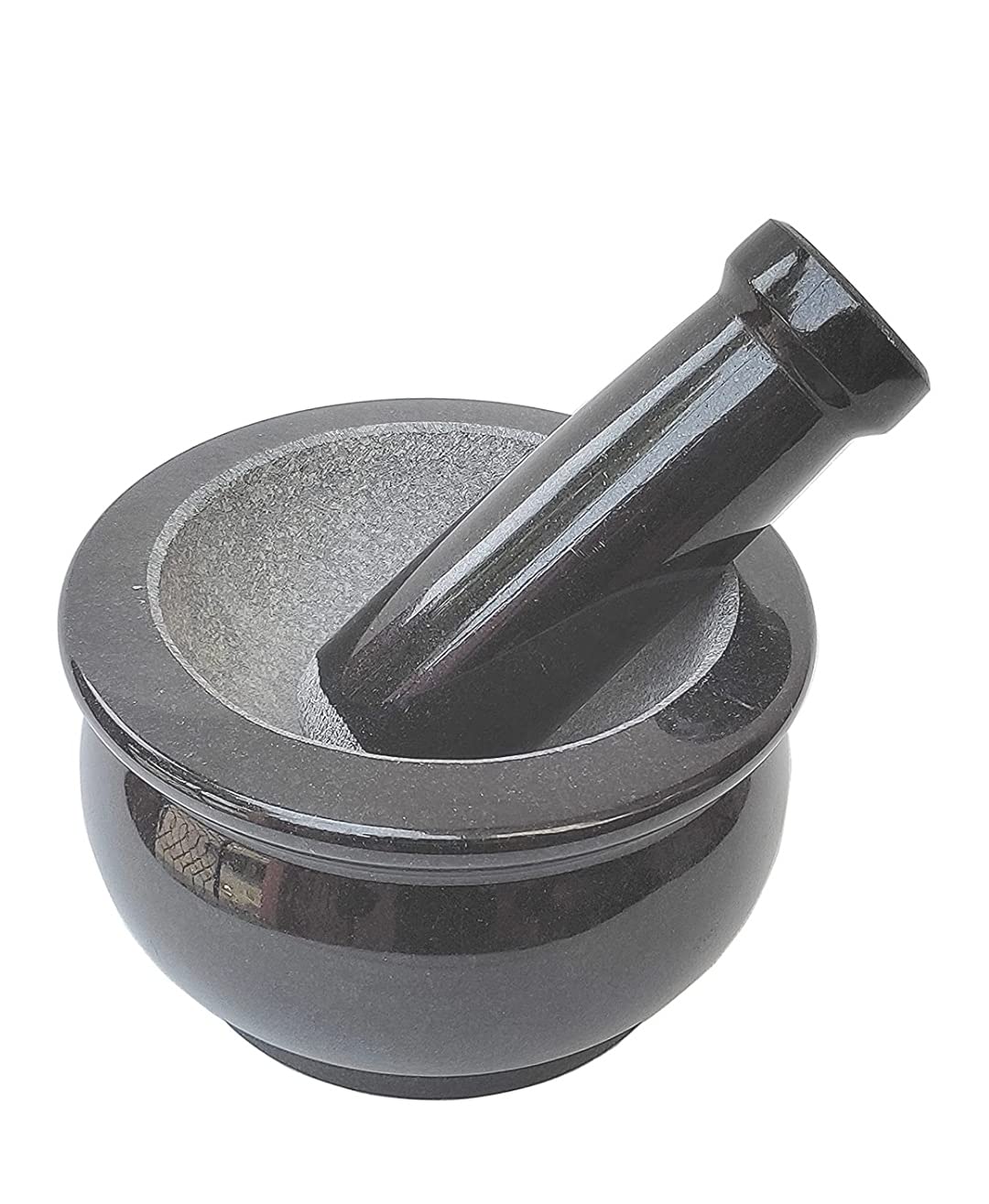 Abimanyu A Tradition Of Fine Quality Pure Granite Stone Mortar and Pestle Set, kharad, Masher Spice Mixer/Okhli and musle/Kharal for Kitchen 6 inches- Big Size (Black) 1
