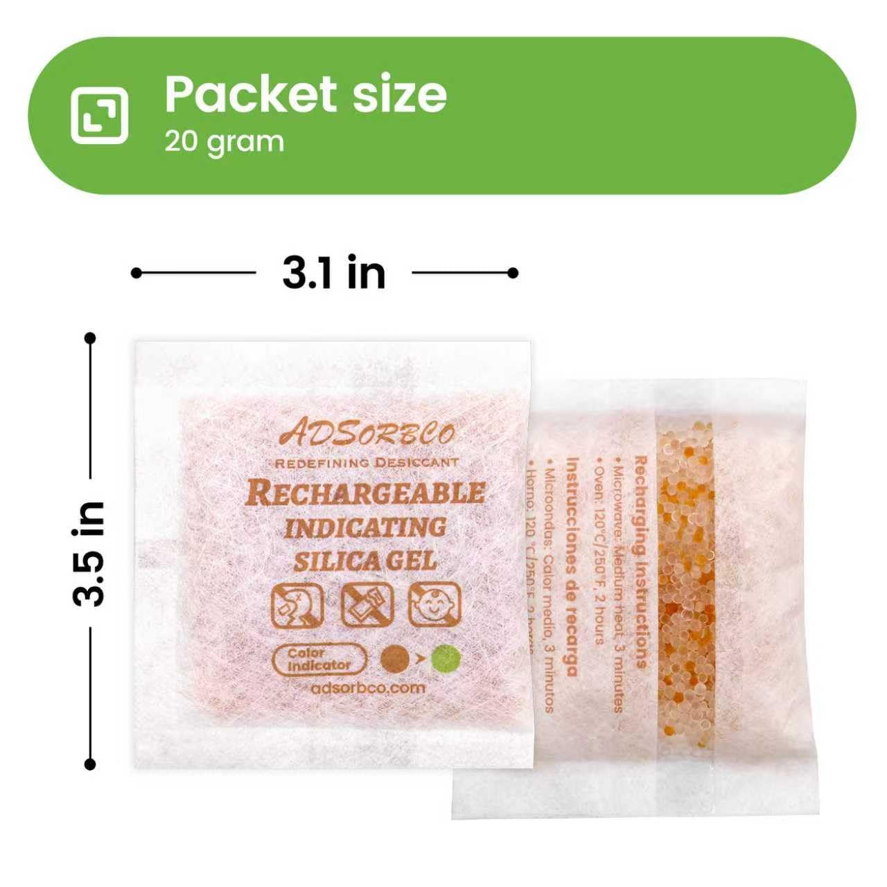 ADSorbco 5 Gram (500 Pack) Silica Gel Packets - Desiccant Packs for Storage, Moisture Absorbers for Food, Rechargeable, Orange-to-Green & White Blend for Food Storage, Electronics, Jewelry, Safes