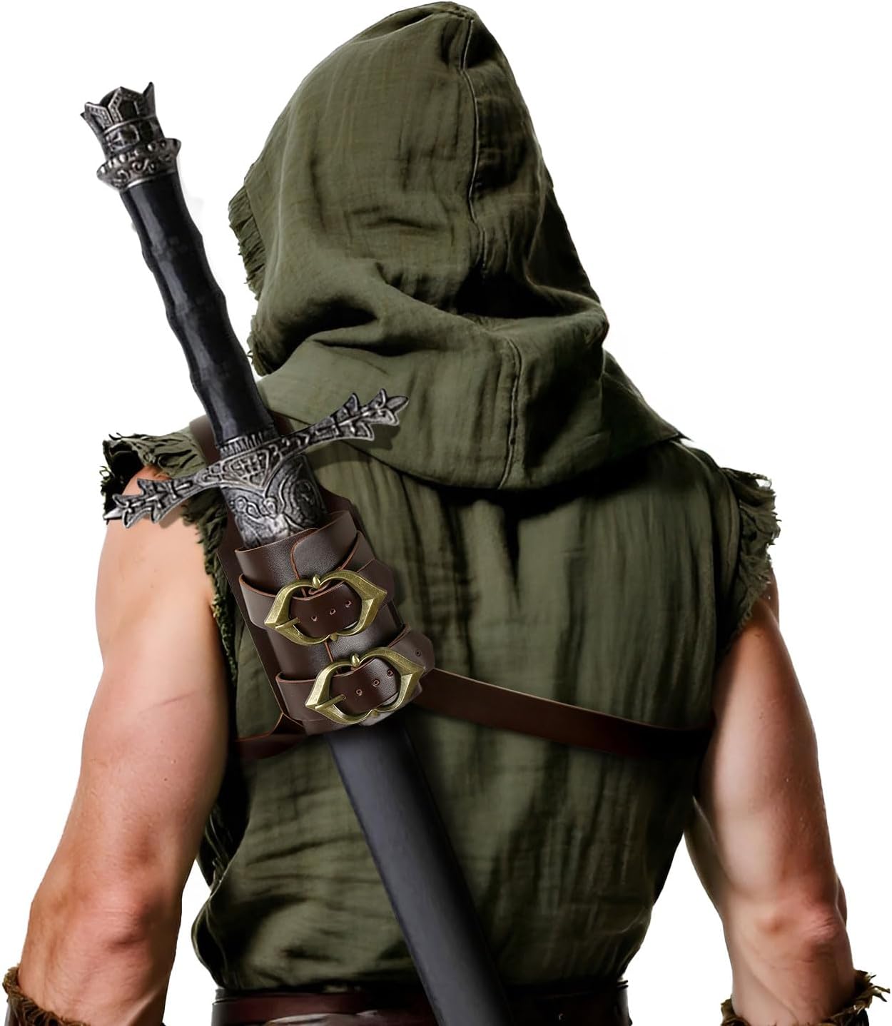 Medieval Leather Back Sword Shoulder Frog - Adjustable Sheath Holster Renaissance Warrior Man Costume Accessory