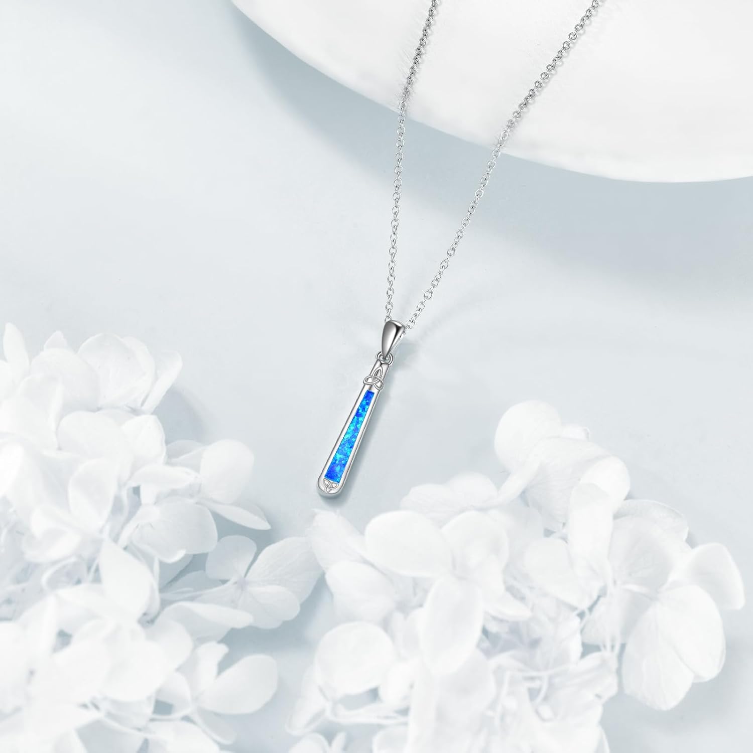 Celtic Knot Necklace Bar Blue Opal Pendant Necklace Jewelry Gift for Women - Image 6
