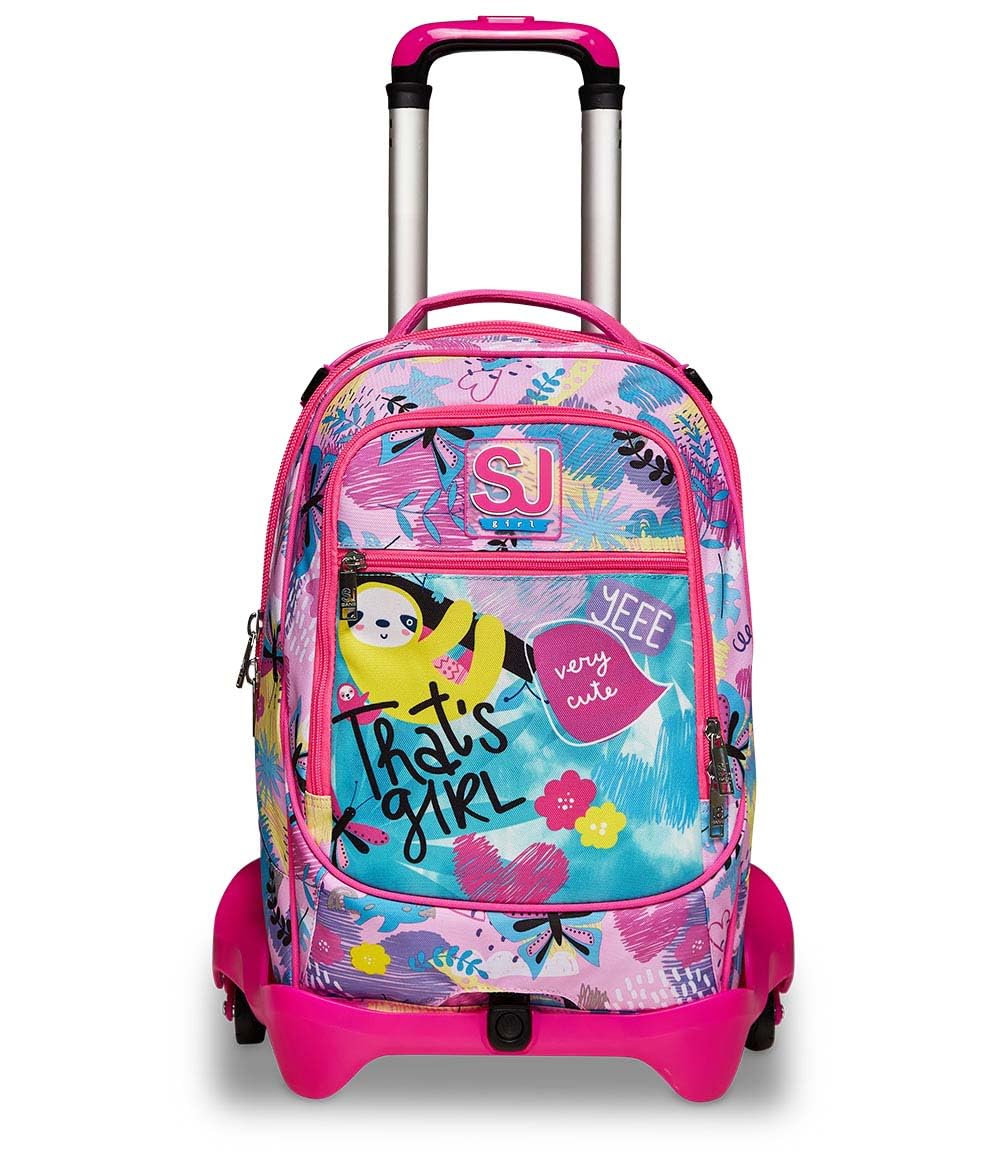 SJ Trolley Scuola Sganciabile Jack 3 Ruote, CLACK IT GIRL, Rosa - Zaino Con Carrello Sganciabile, Triplo Uso - 3 in 1, Trolley & Zaini