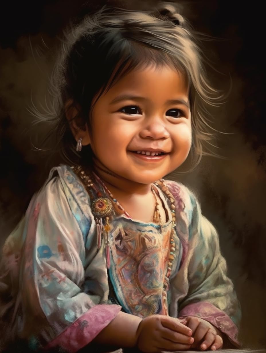 Diamond Art Painting Kits for Adults,Beautiful Native Indian Smile Girl(1) 5D DIY Full Round Drill Paint with Diamond Dots, Home Wall Decor 11.7 x 15.8 Inch