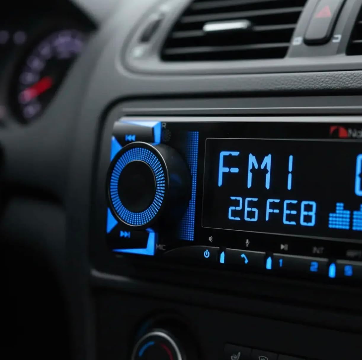 Nakamichi NQE514B Car Receiver installed in a car dashboard