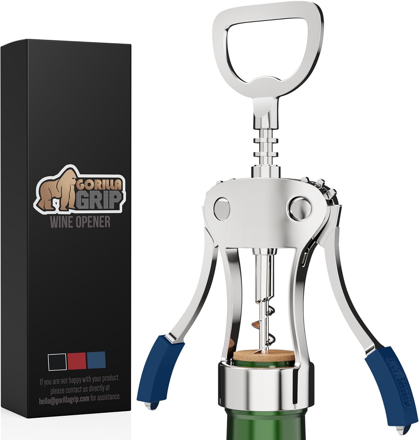 GORILLA GRIP BPA-Free Sharp Wine Opener, Heavy Duty Zinc Alloy Wing Corkscrew, Multifunctional Bottle Opener, Remove Corks or Cap, Easy to Use Bar Cork Screw, Dishwasher Safe Kitchen Essentials, Blue GORILLA GRIP BPA-Free Sharp Wine Opener, Heavy Duty Zinc Alloy Wing Corkscrew, Multifunctional Bottle Opener, Remove Corks or Cap, Easy to Use Bar Cork Screw, Dishwasher Safe Kitchen Essentials, Blue