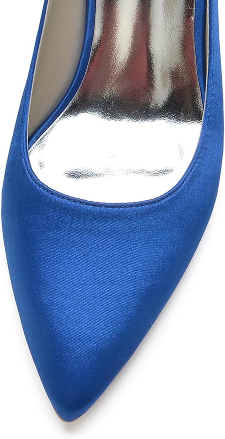 Womens Slingback Closed Pointed Toe Heels Satin Strap Block Chunky Heel Office Bridal Pumps Shoes